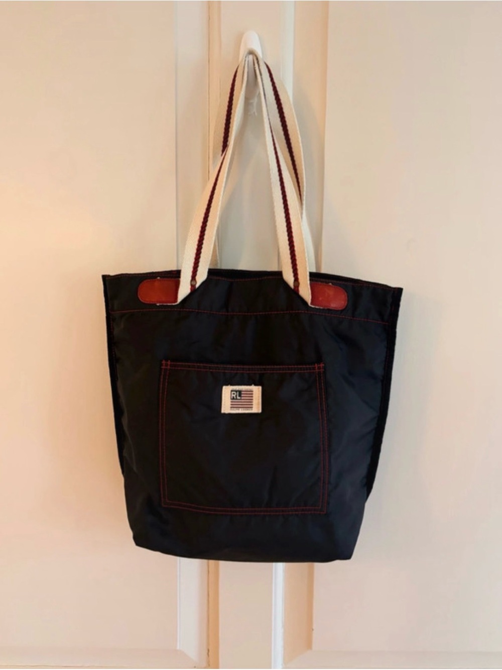 Vintage Polo Jeans Co Ralph Lauren Tote Bag Navy/ Red Stitch USA Flag Y2K 90s